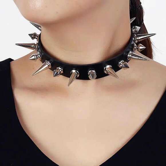 Spike Collar leather Jewelry - Spike Choker Collar Neck Belt Punk Bondage PU Leather Goth Rave Adjustable Scene